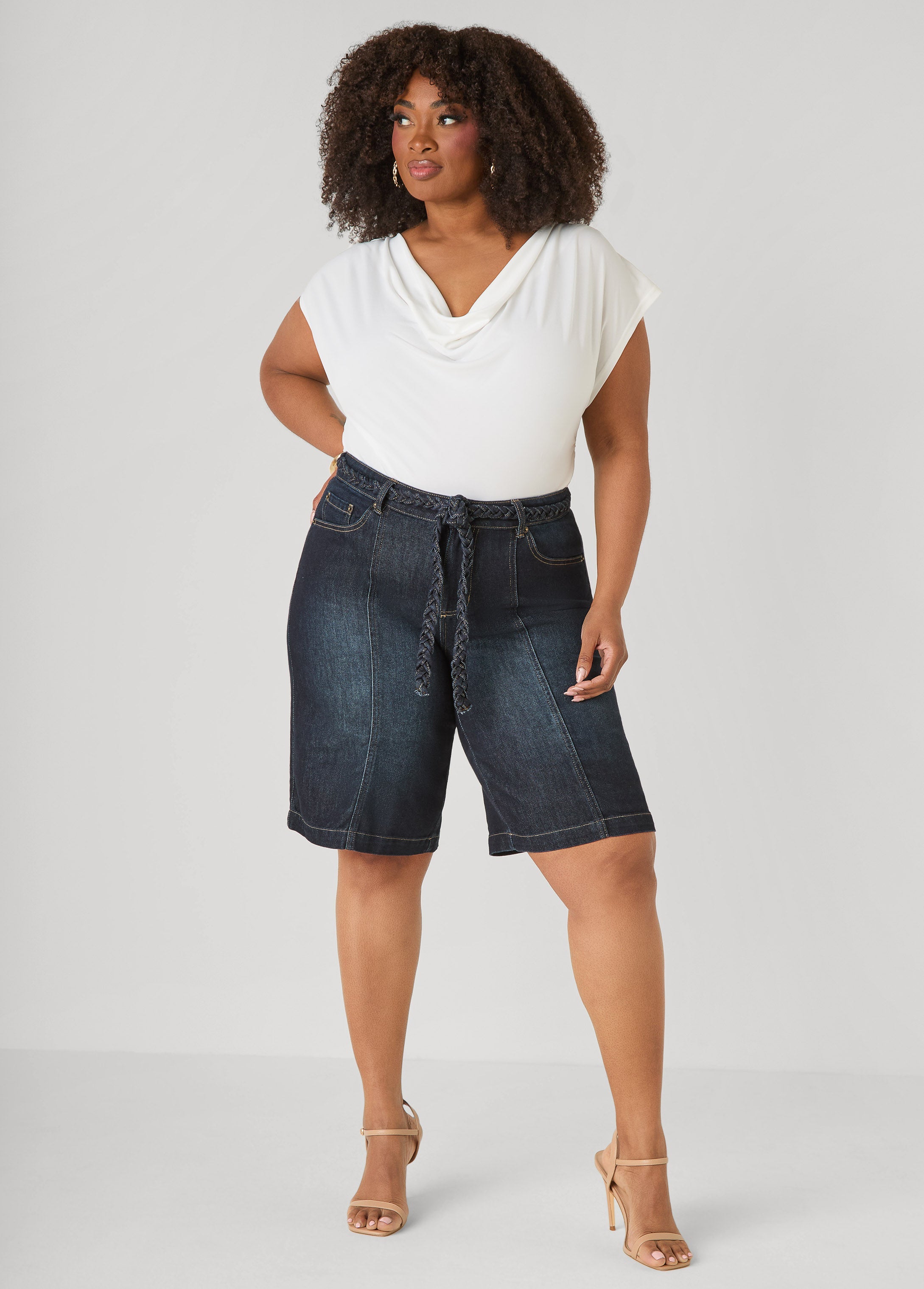 Braided Belt Bermuda Shorts