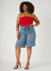 Braided Belt Bermuda Shorts