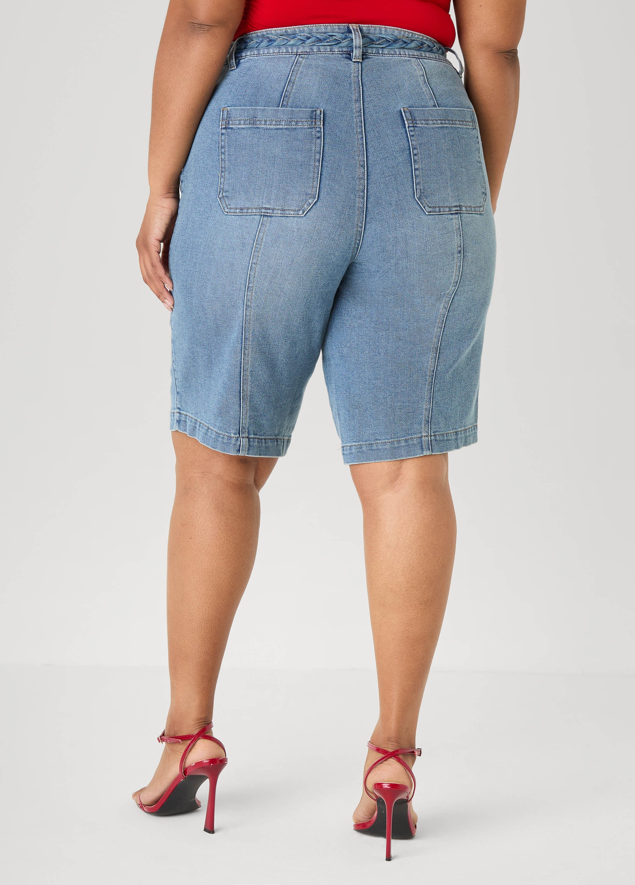 Braided Belt Bermuda Shorts