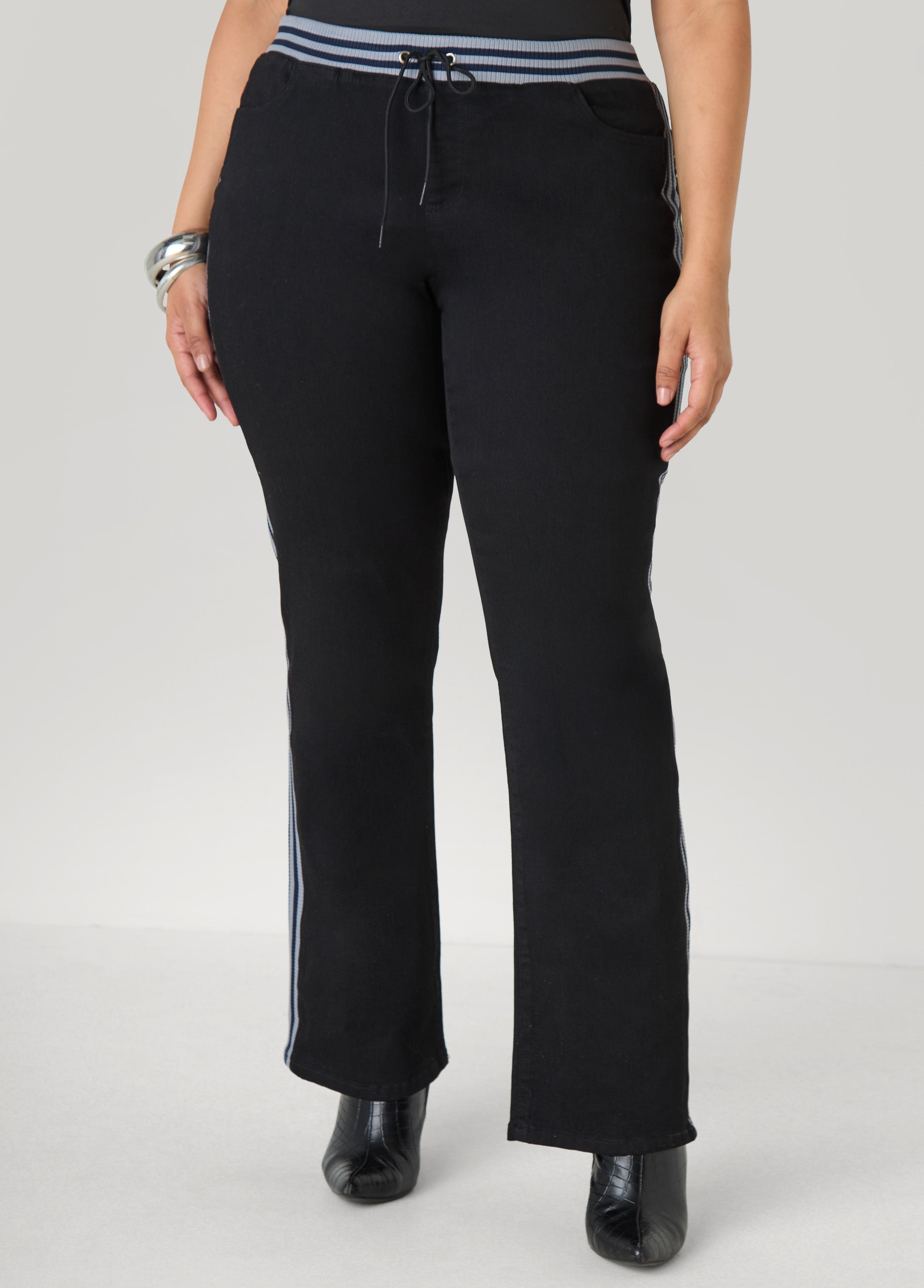 Striped Trimmed Bootcut Jeans