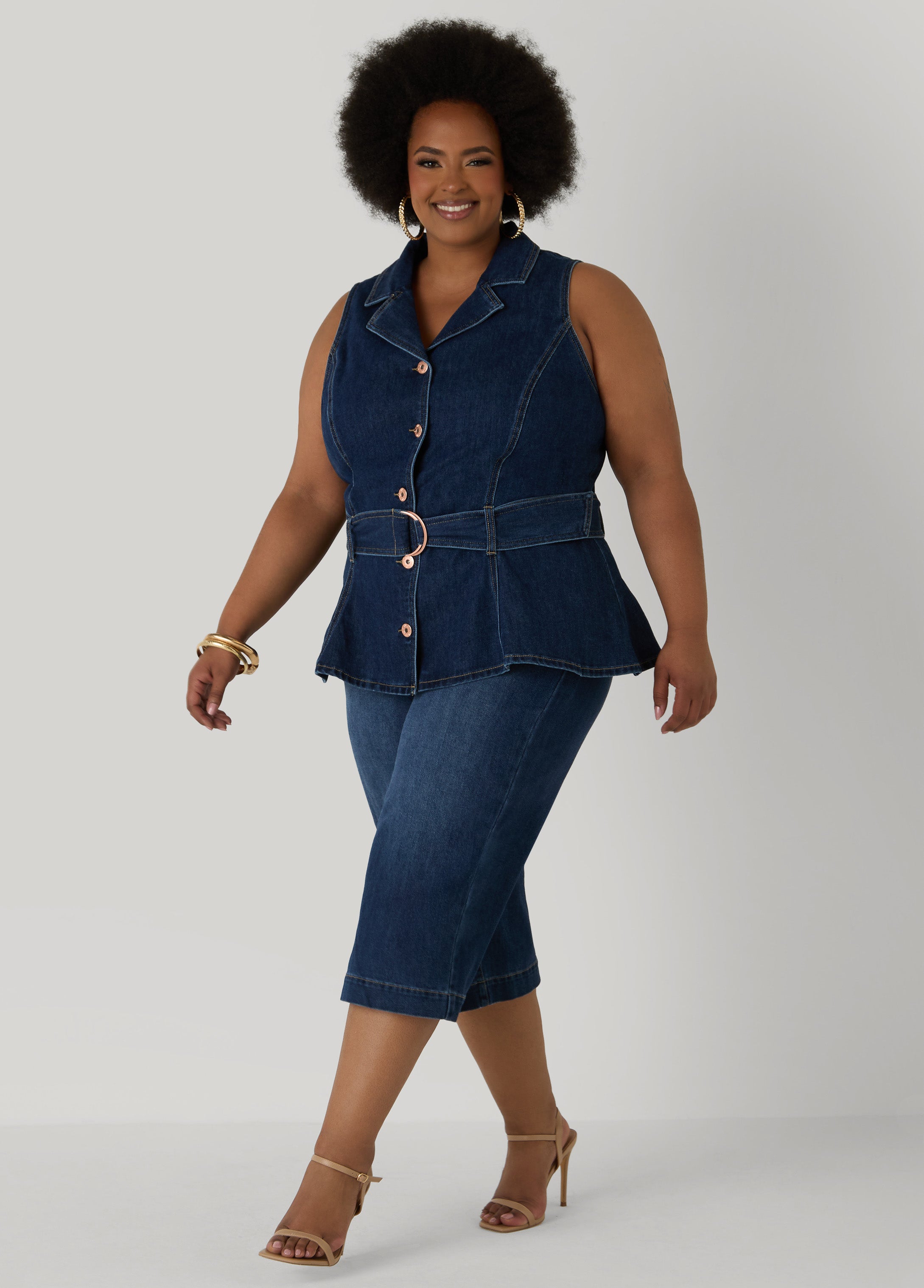 Belted Denim Peplum Vest