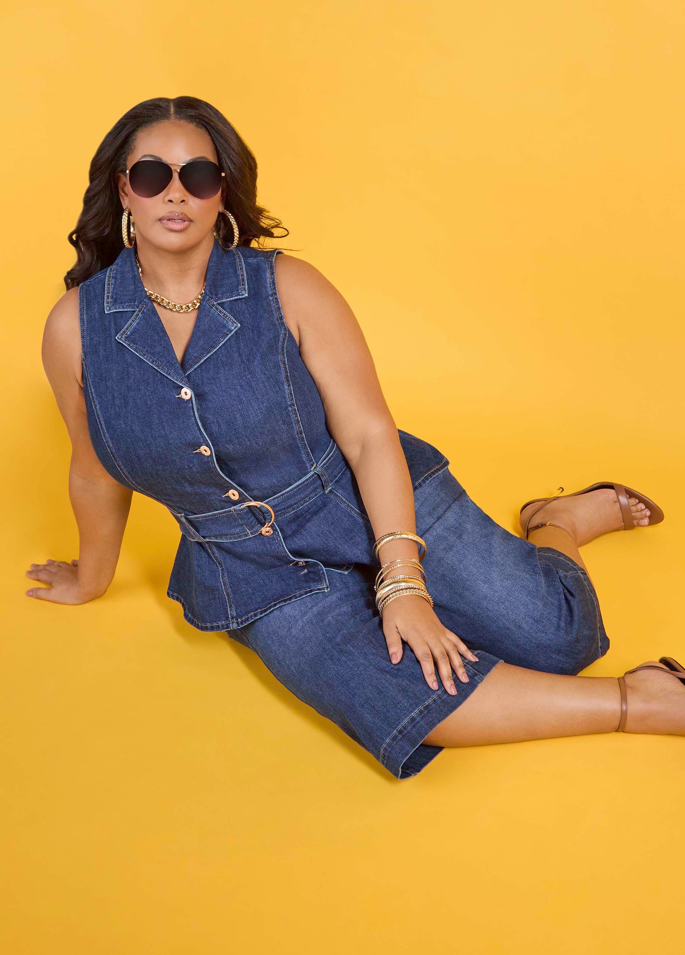 Belted Denim Peplum Vest