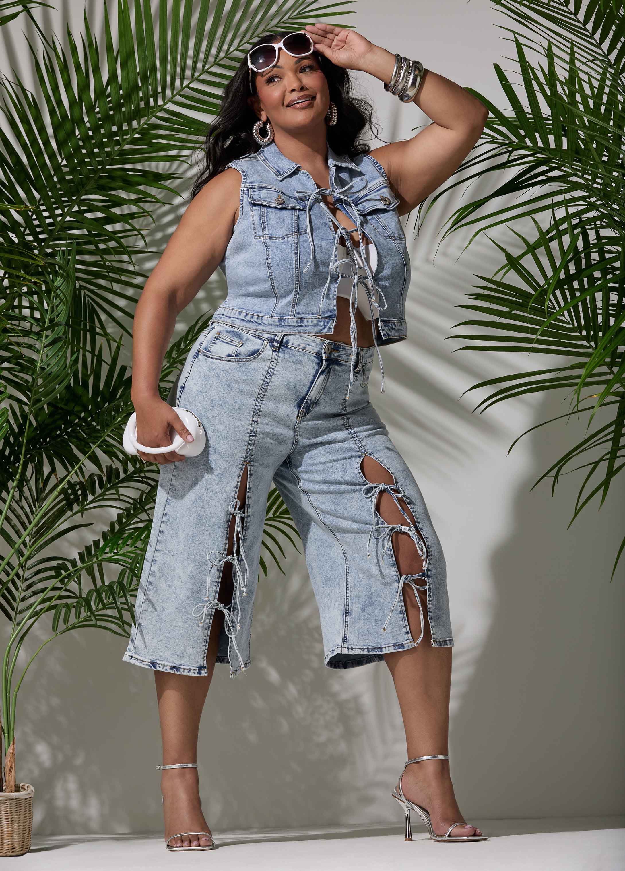 Tie Front Acid Wash Denim Vest