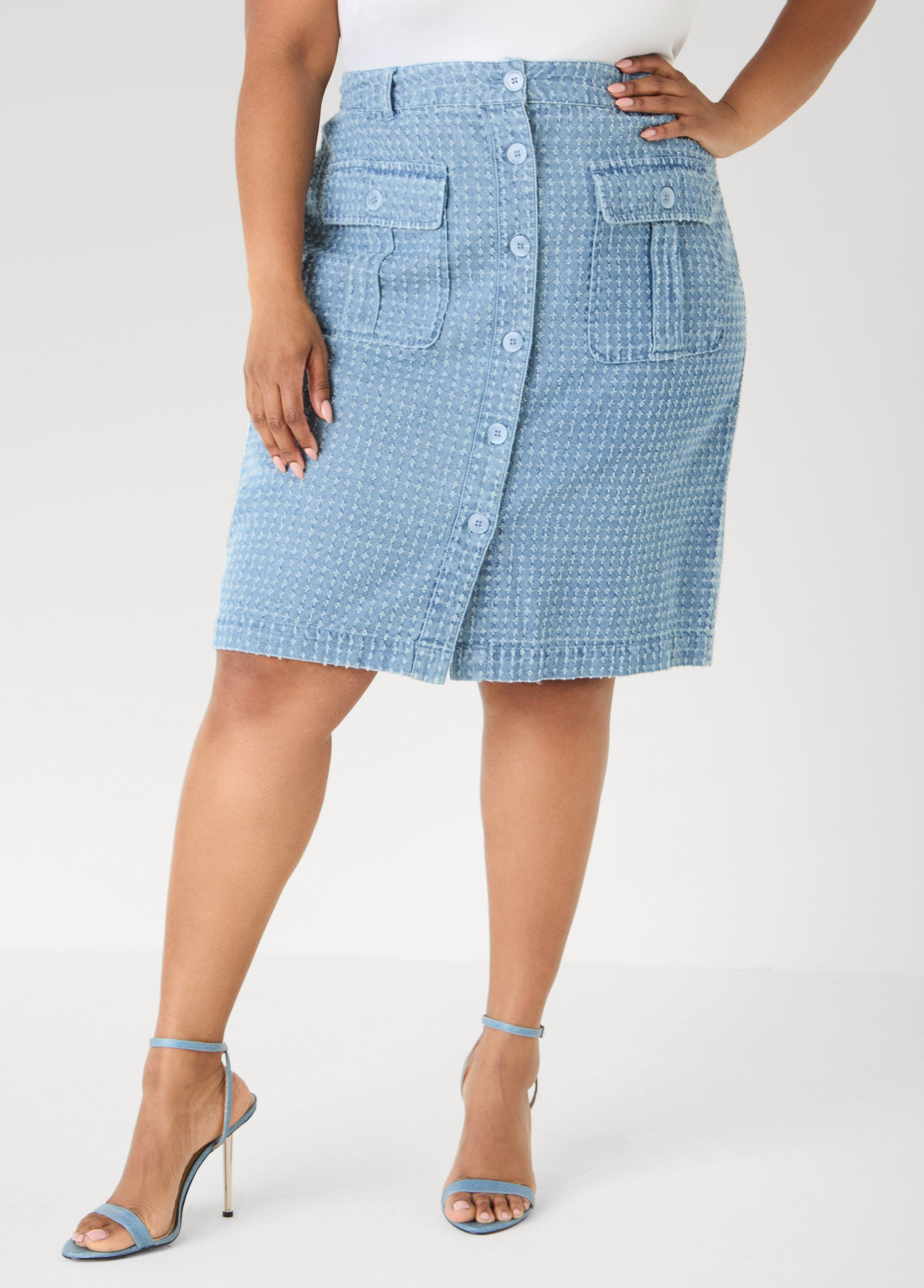 Textured Denim Cargo Skirt