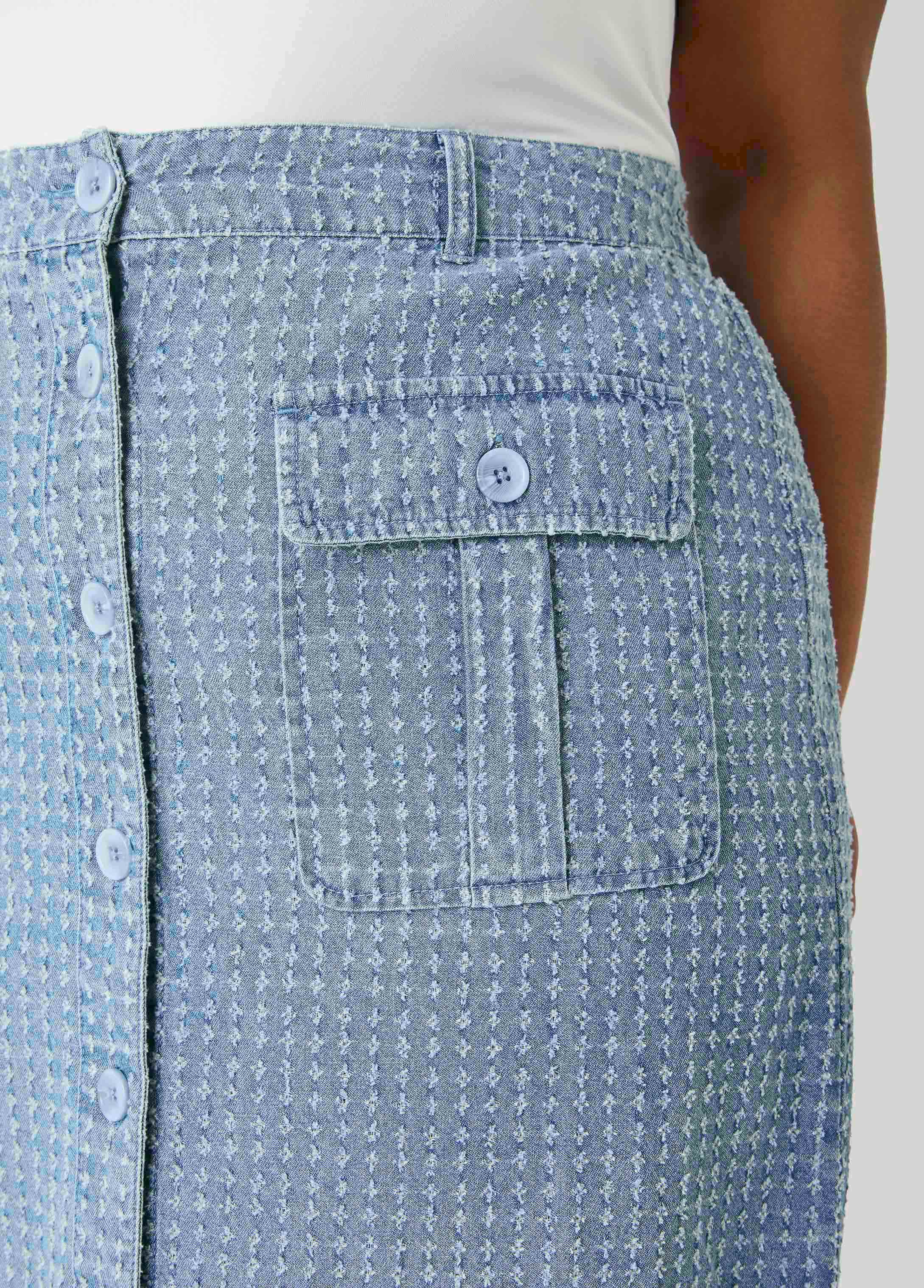 Textured Denim Cargo Skirt
