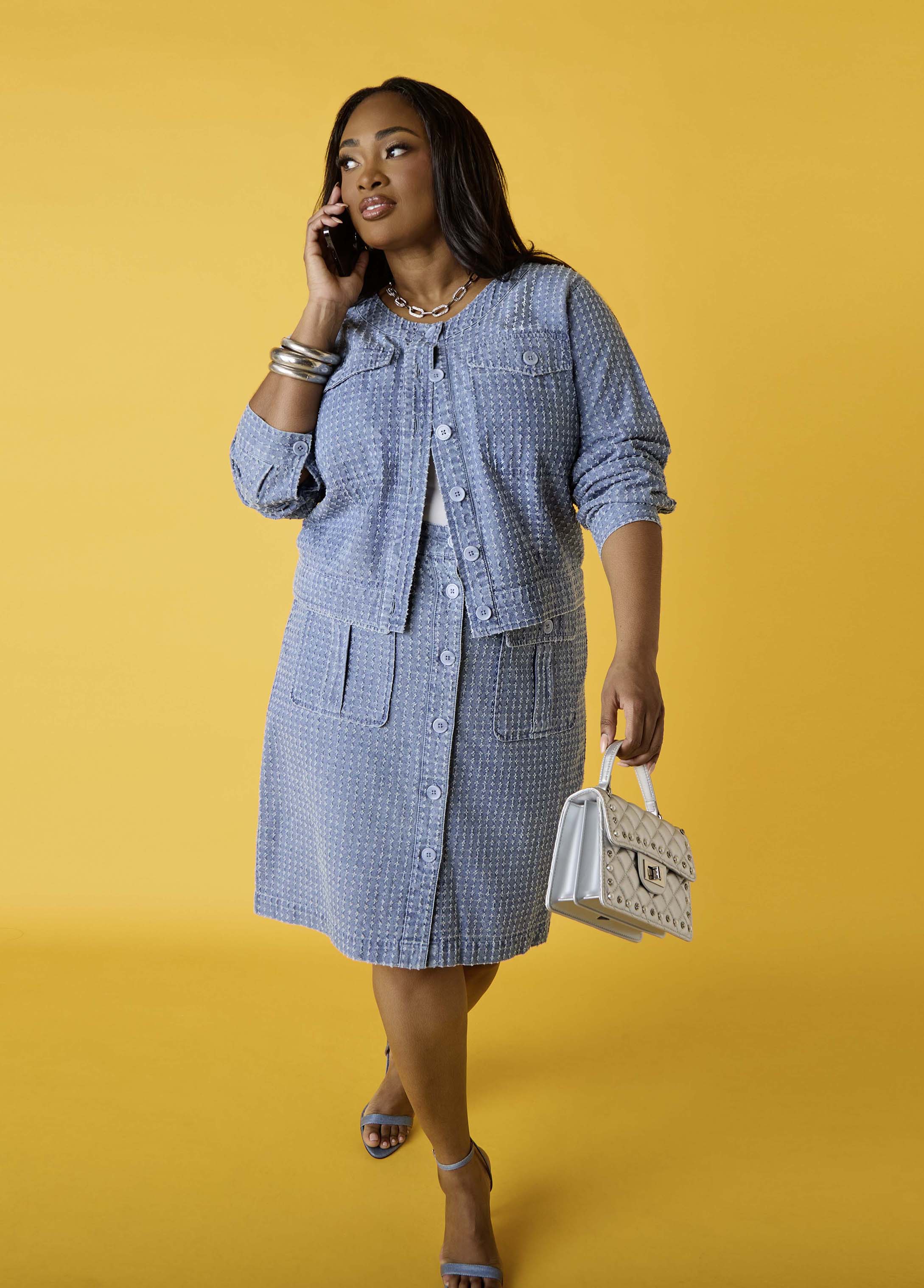 Textured Denim Cargo Skirt