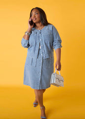 Textured Denim Cargo Skirt