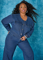 Pinstriped Denim Crop Jacket