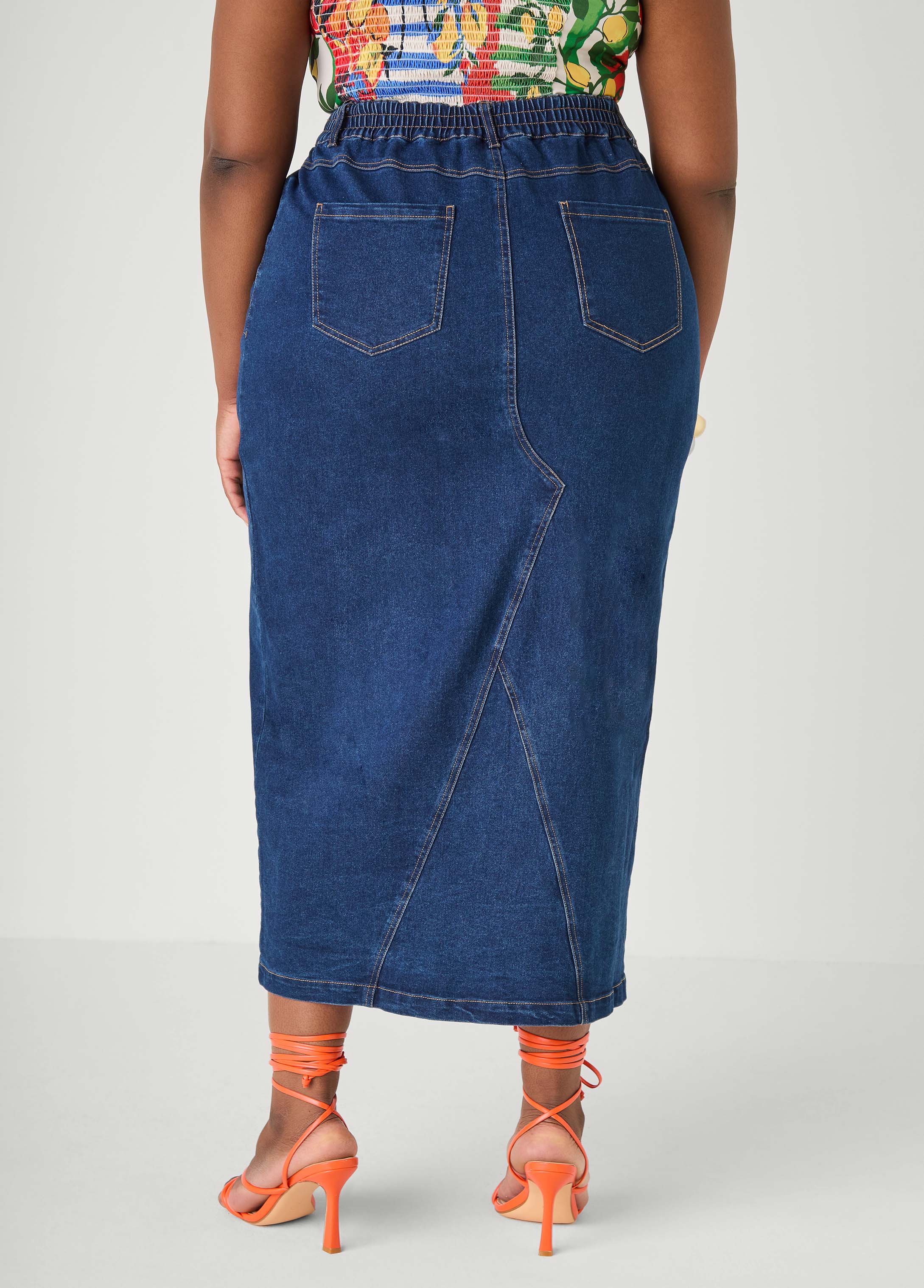 Frayed Denim Maxi Skirt