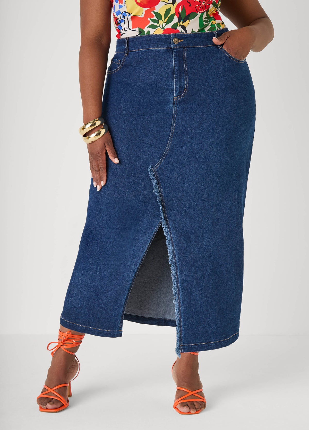 Frayed Denim Maxi Skirt