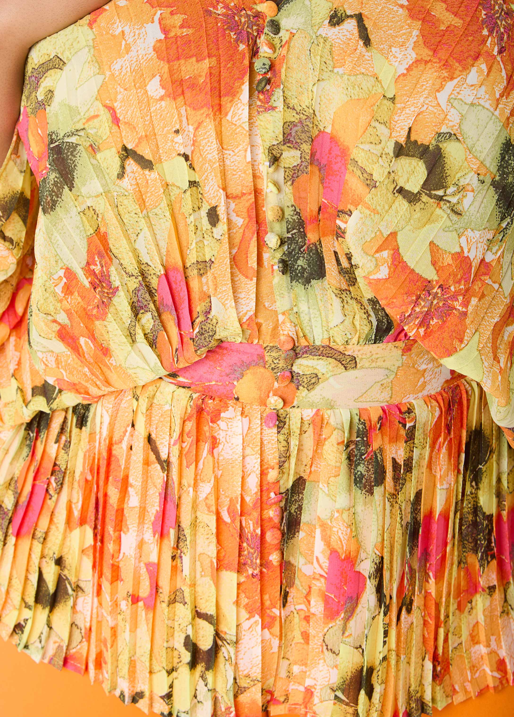 Pleated Floral Print Blouse