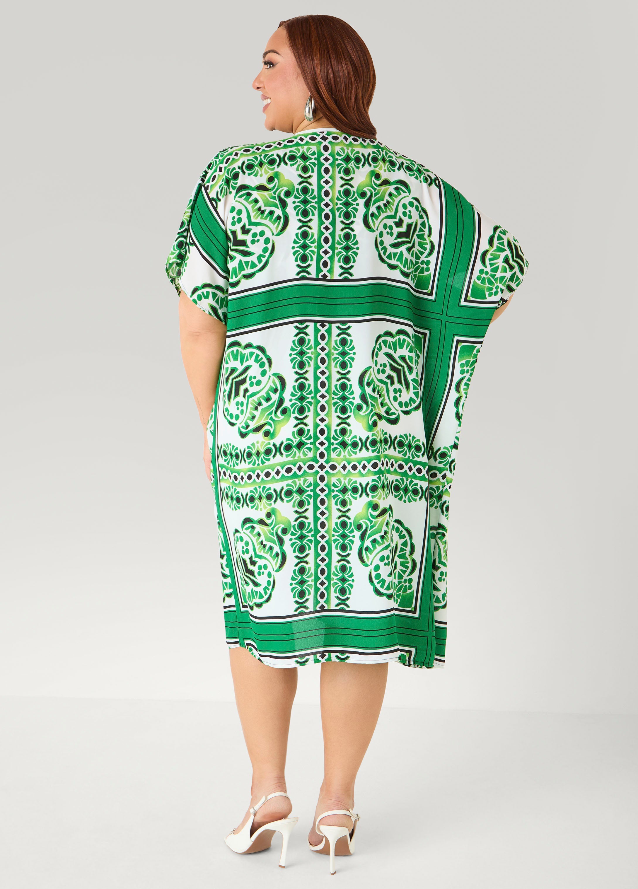 Scarf Print Open Front Duster