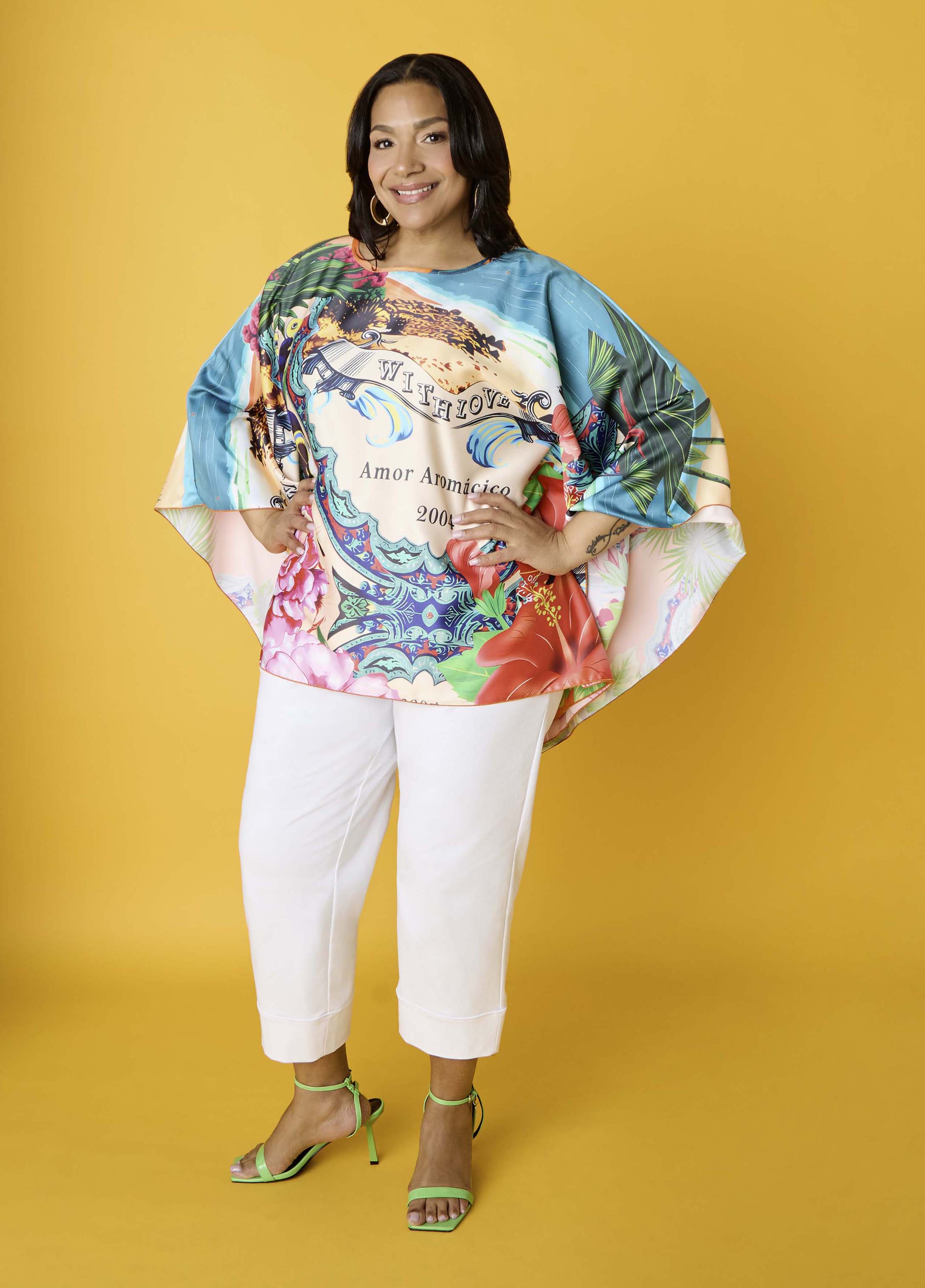 Postcard Print Satin Tunic