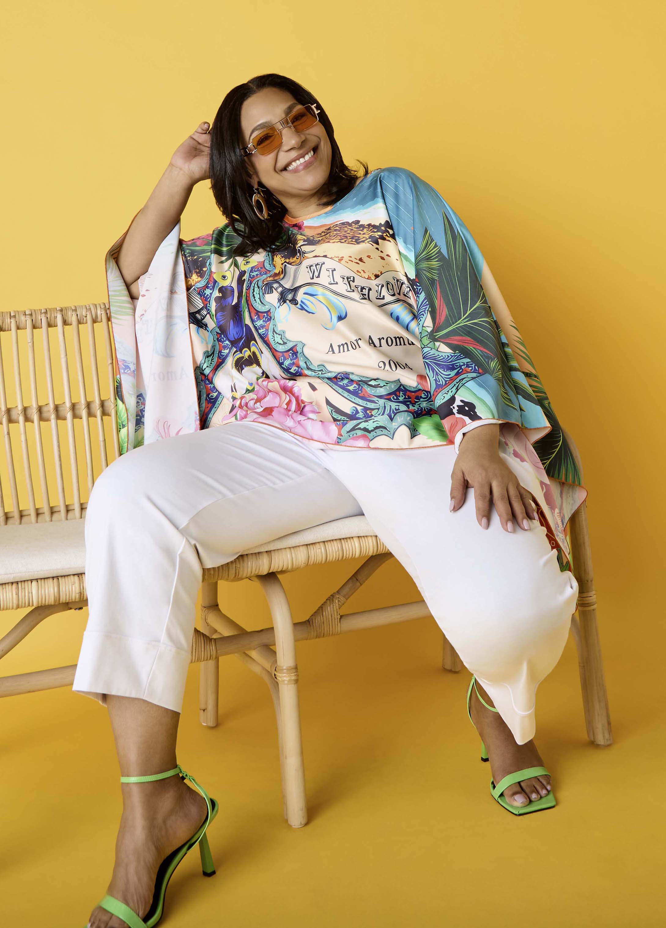 Postcard Print Satin Tunic