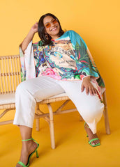 Postcard Print Satin Tunic