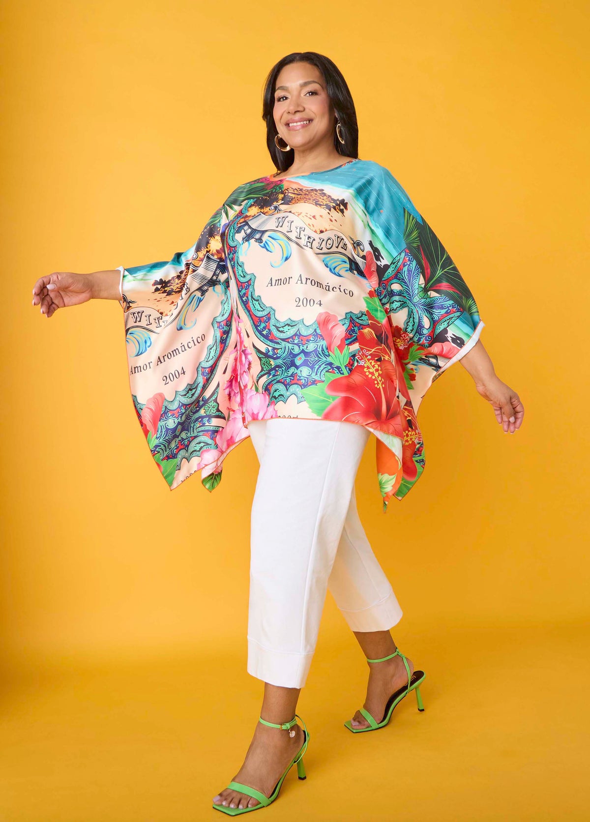 Postcard Print Satin Tunic