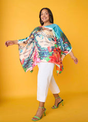 Postcard Print Satin Tunic