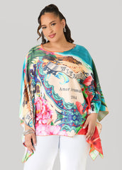 Postcard Print Satin Tunic