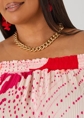 Off The Shoulder Floral Plisse Top