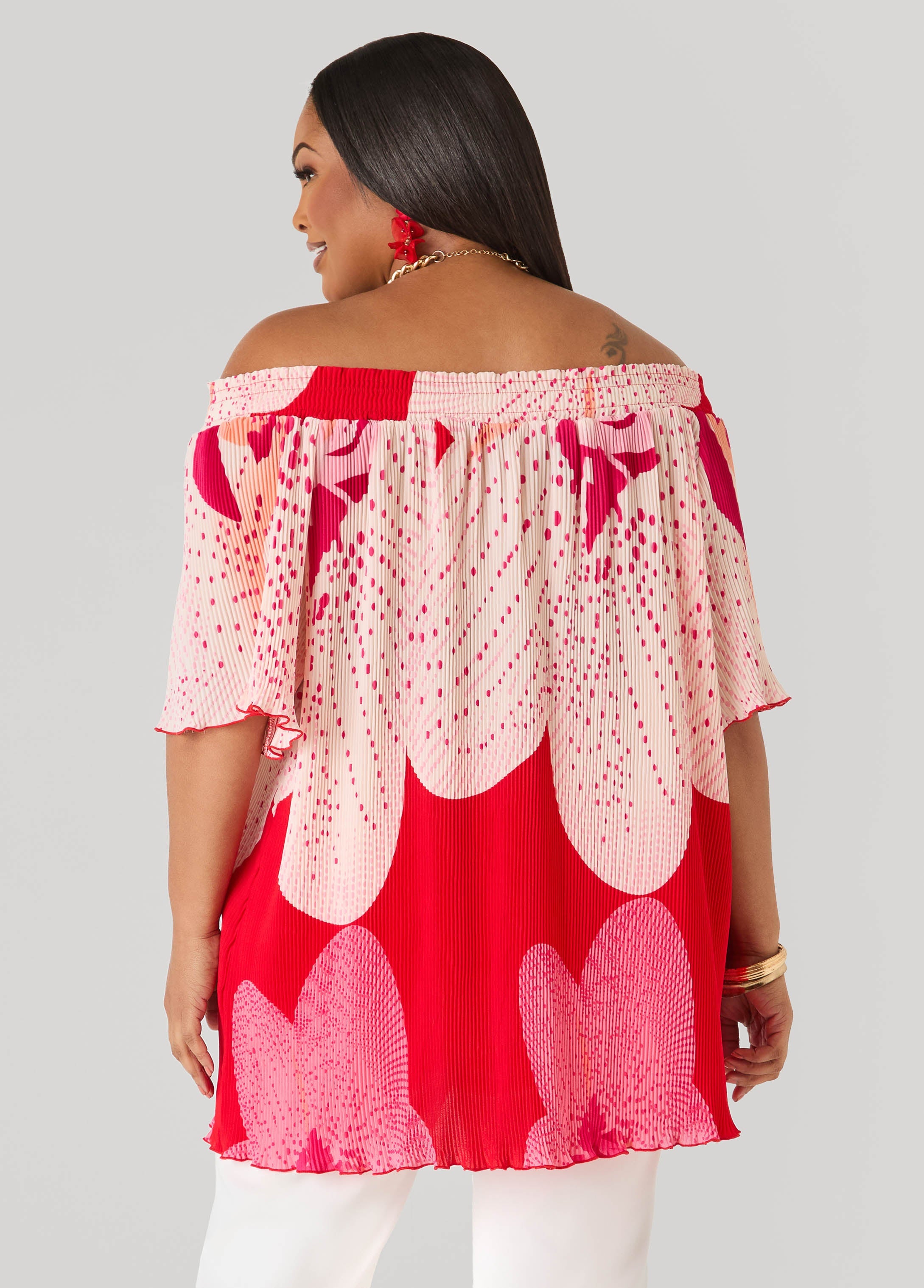 Off The Shoulder Floral Plisse Top