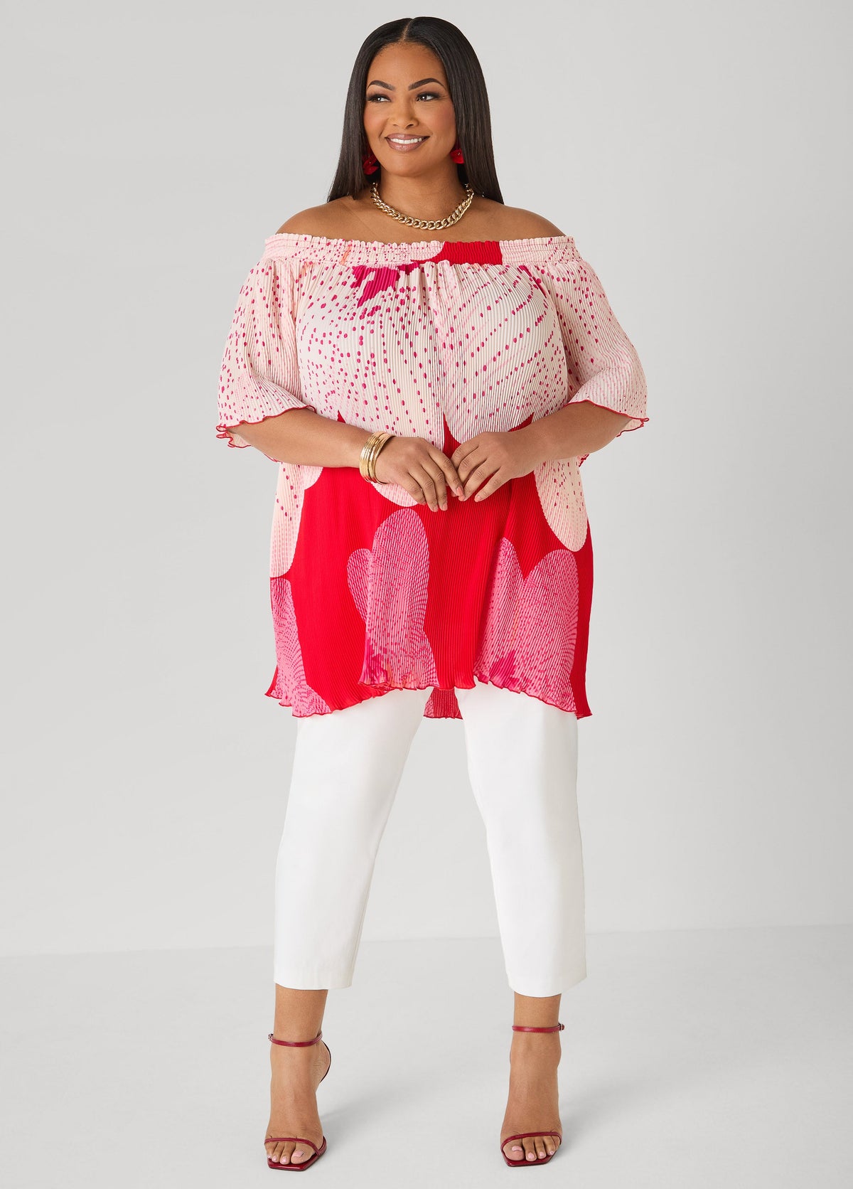 Off The Shoulder Floral Plisse Top