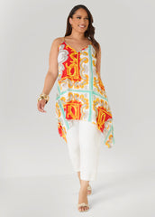Printed Chain Trimmed Top