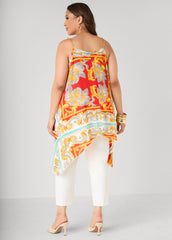 Printed Chain Trimmed Top