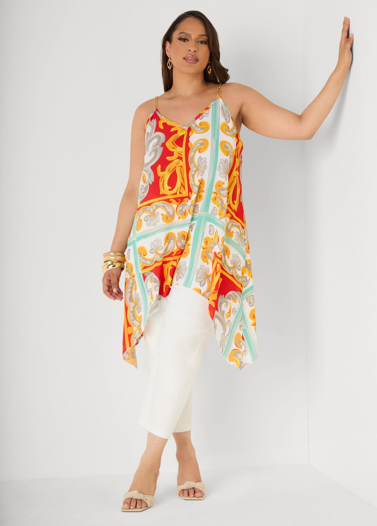 Printed Chain Trimmed Top