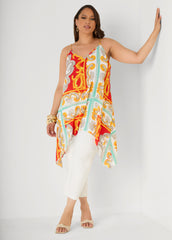 Printed Chain Trimmed Top