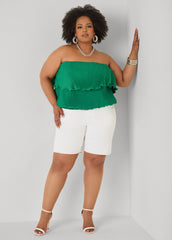 Strapless Plisse Satin Top