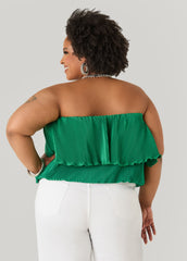 Strapless Plisse Satin Top
