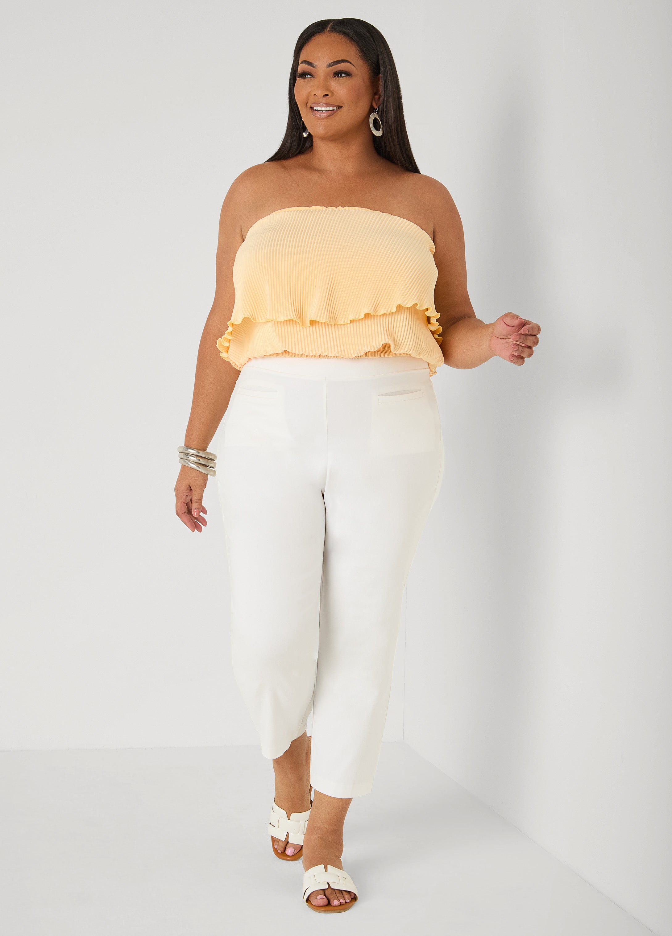 Strapless Plisse Satin Top