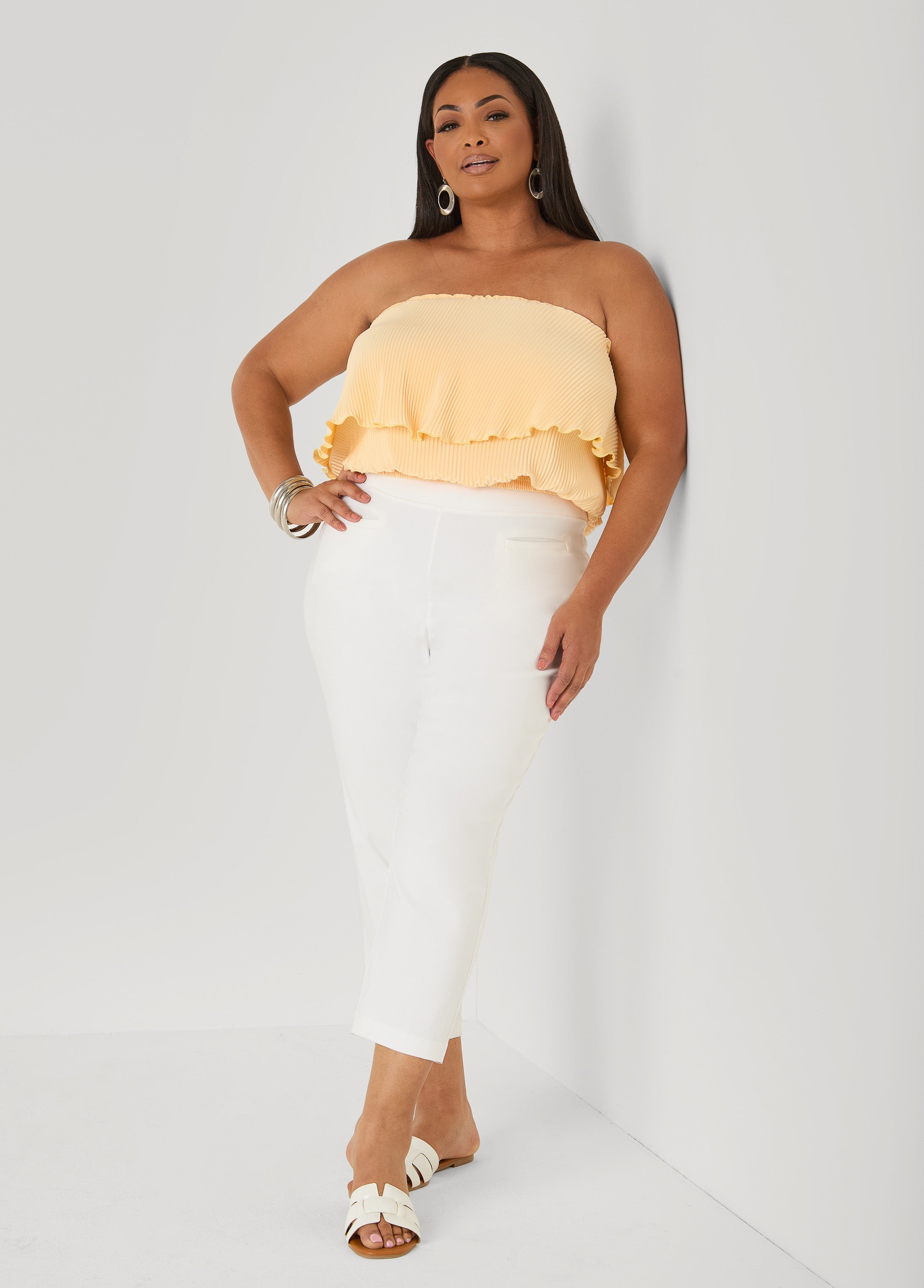 Strapless Plisse Satin Top
