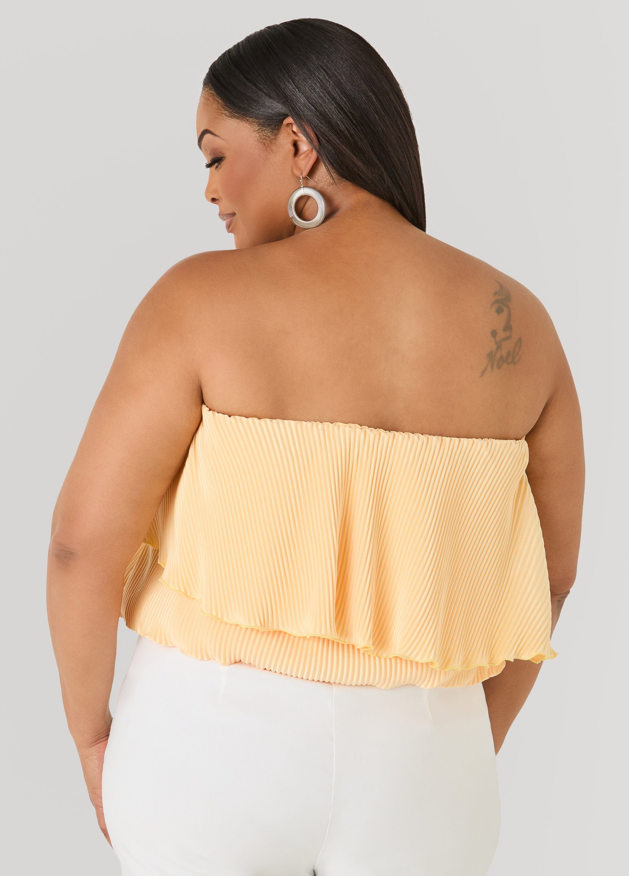 Strapless Plisse Satin Top