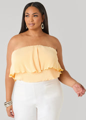 Strapless Plisse Satin Top