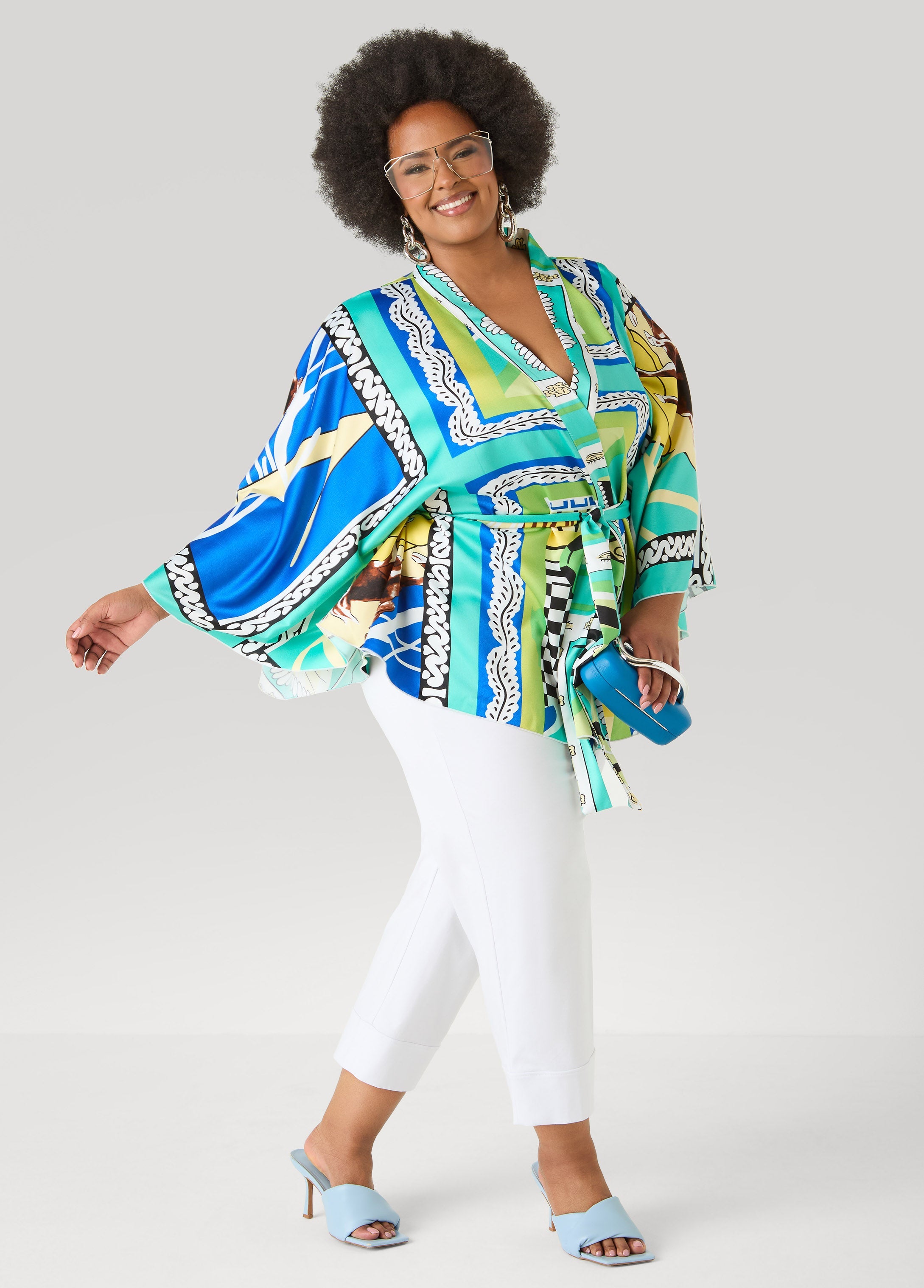 Belted Printed Satin Kimono