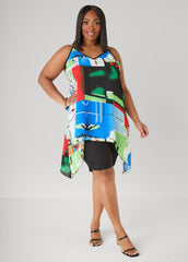 Chain Trimmed Abstract Print Top