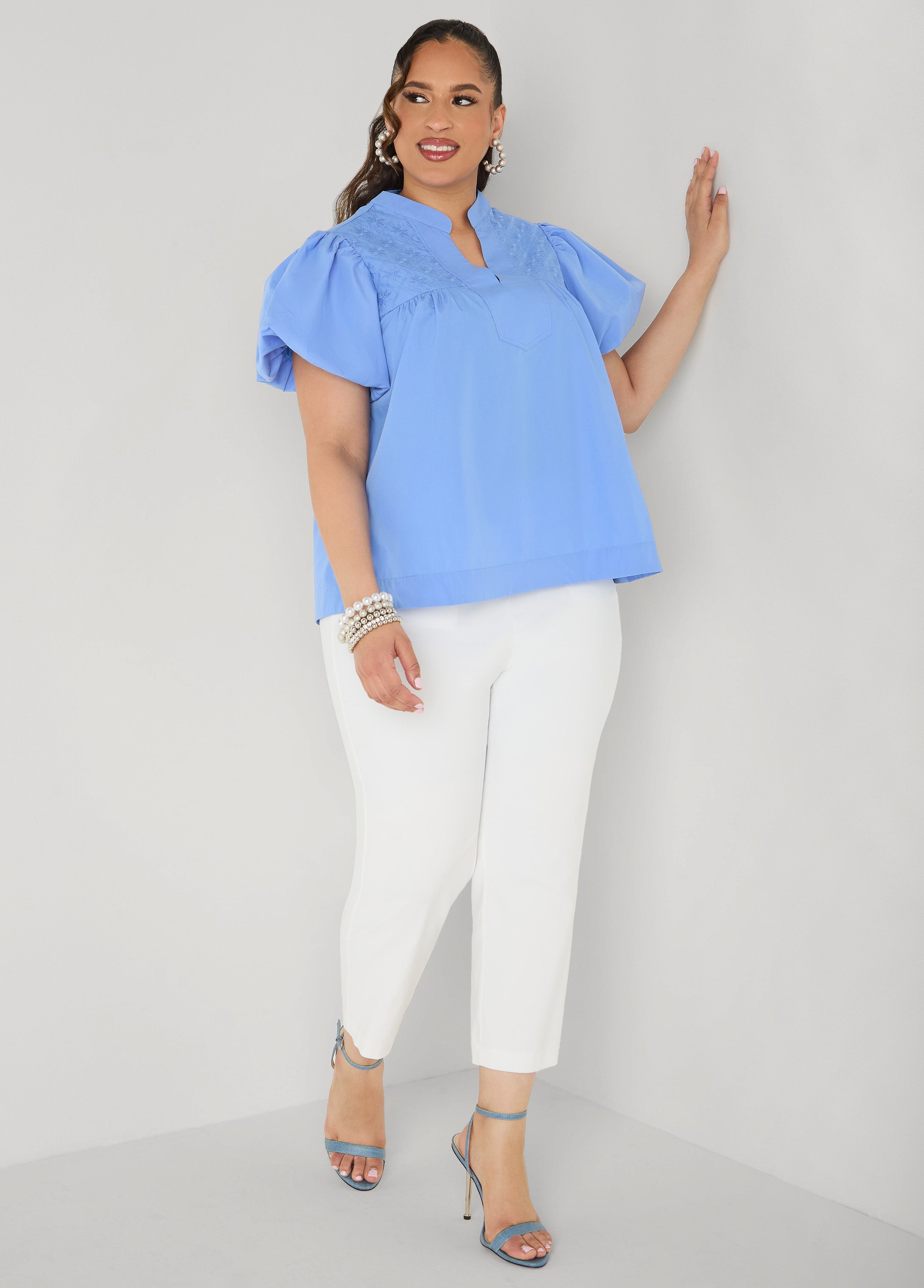 Puff Sleeve Embroidered Top