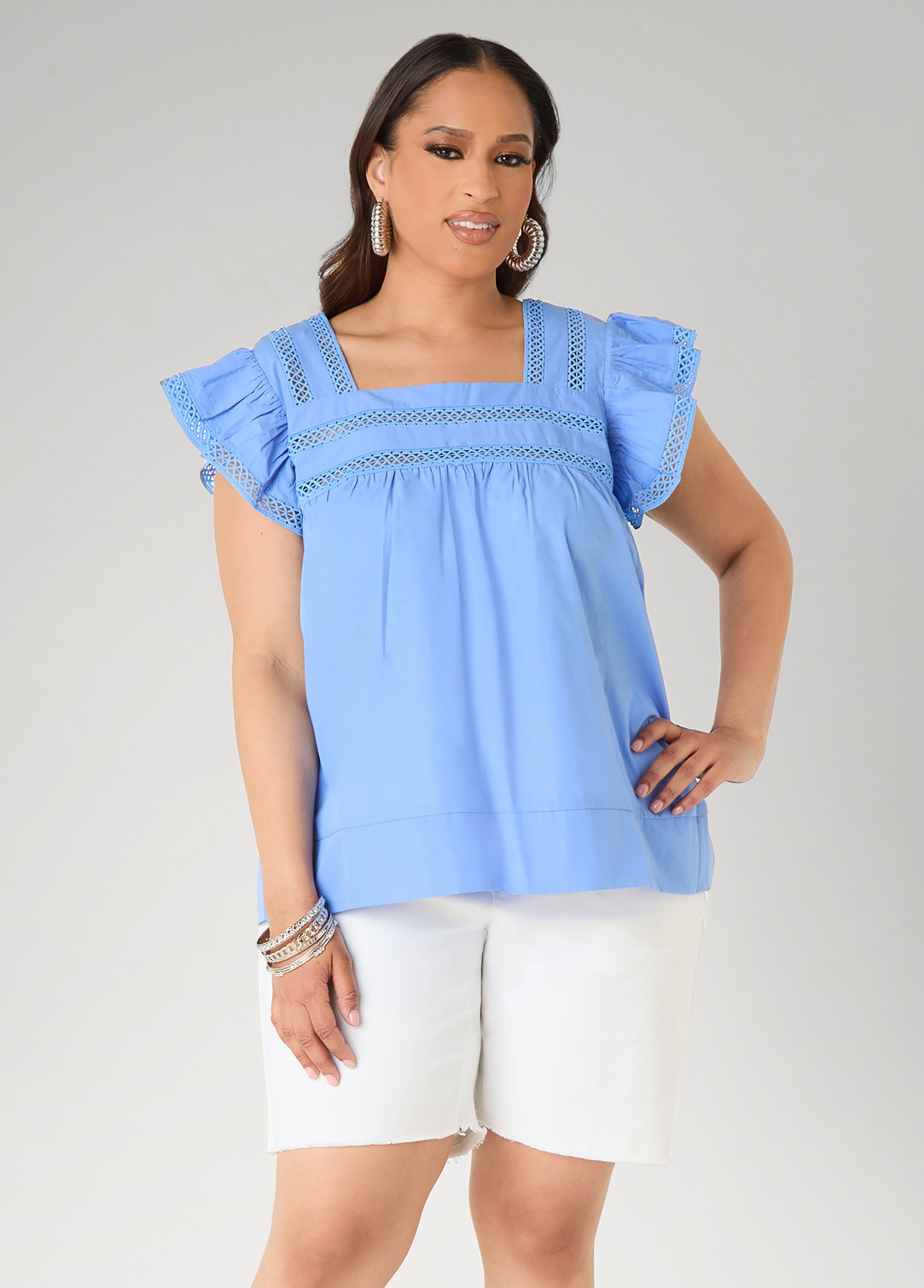 Lattice Trimmed Poplin Shirt
