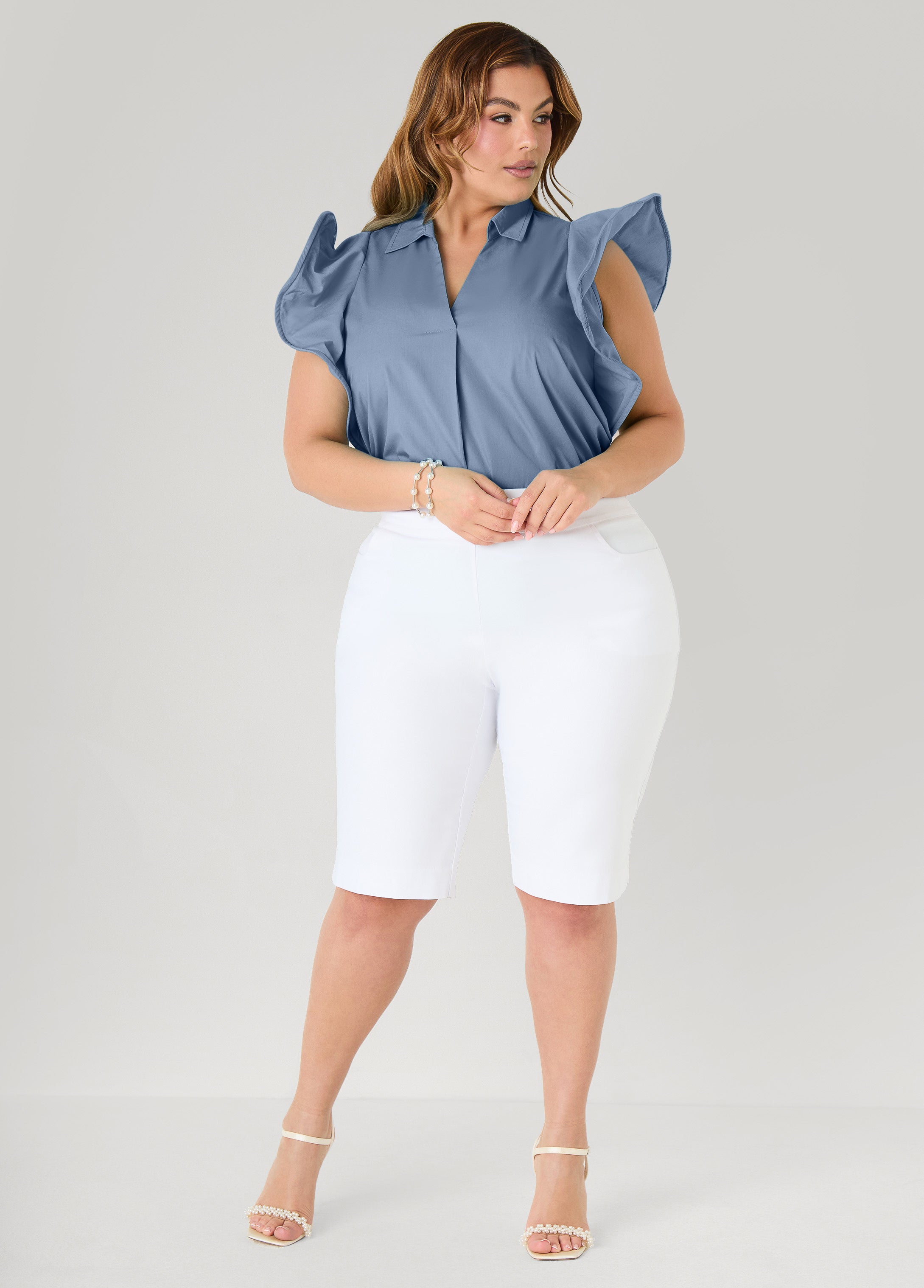 Ruffled Sleeve Poplin Top