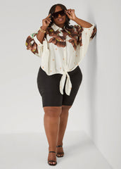 Tie Front Floral Cotton Shirt