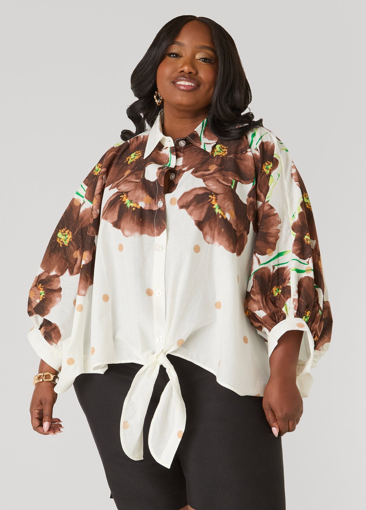Tie Front Floral Cotton Shirt