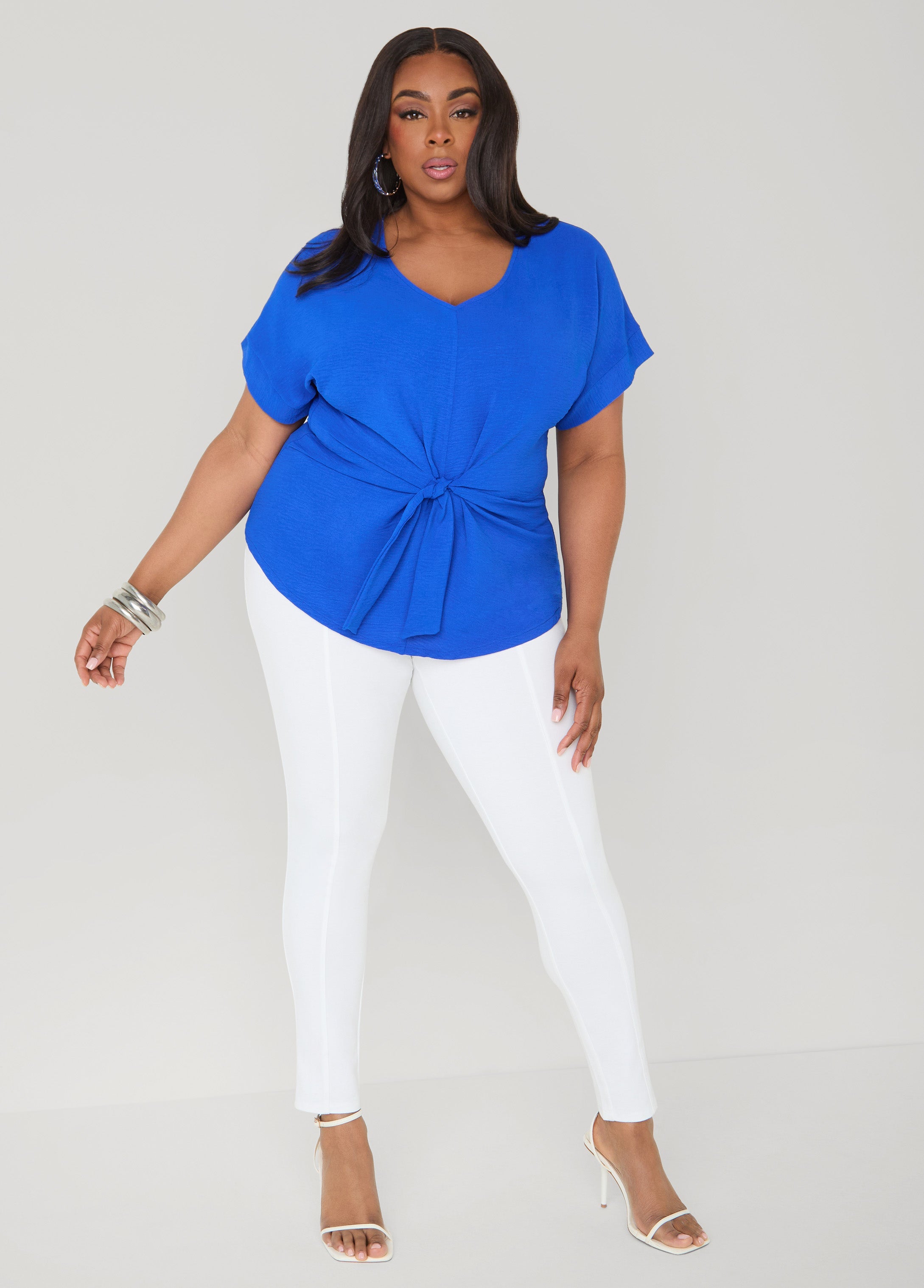 Tie Front V Neck Top
