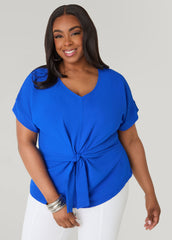 Tie Front V Neck Top