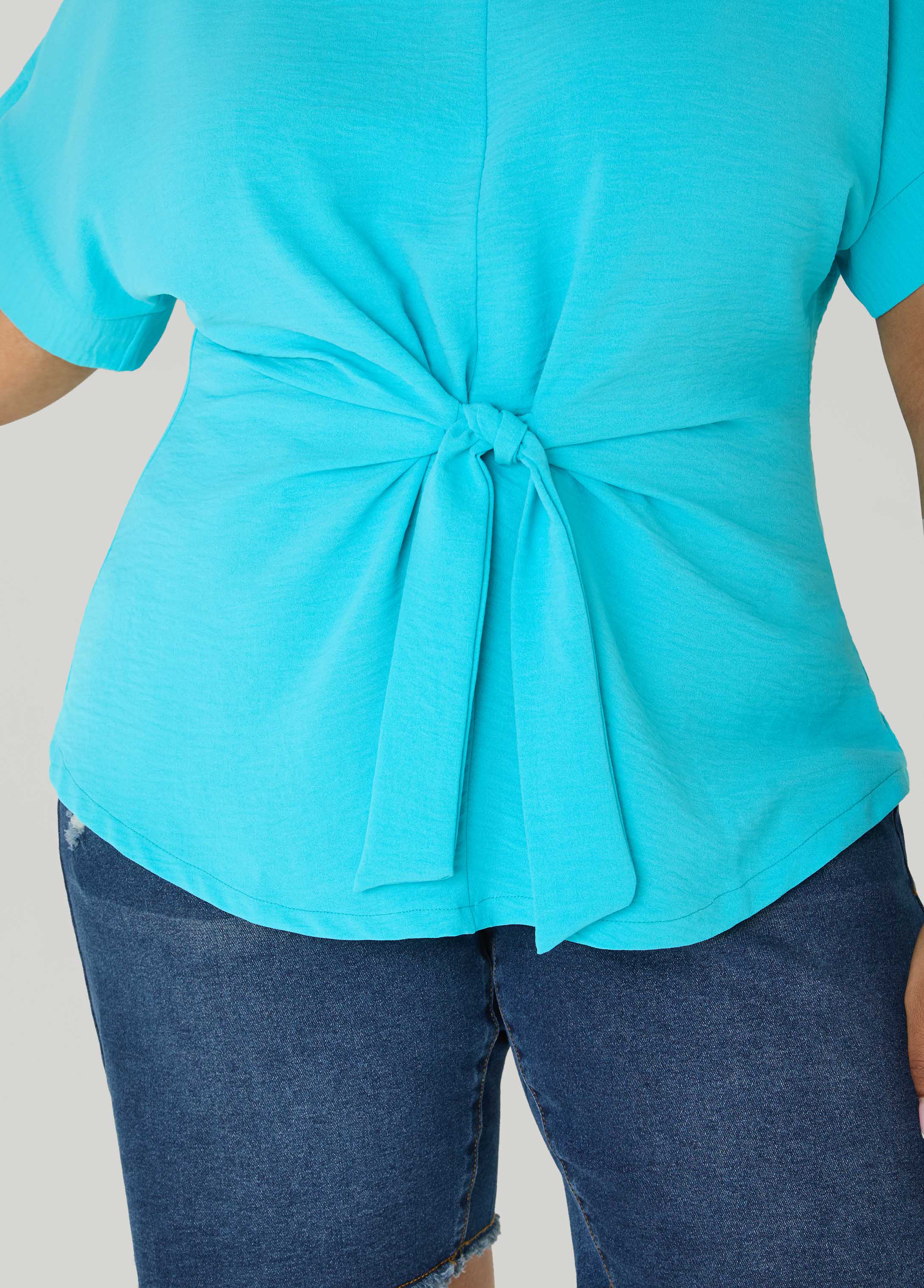 Tie Front V Neck Top