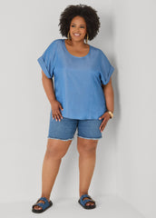 Chambray Dolman Blouse with Side Vents