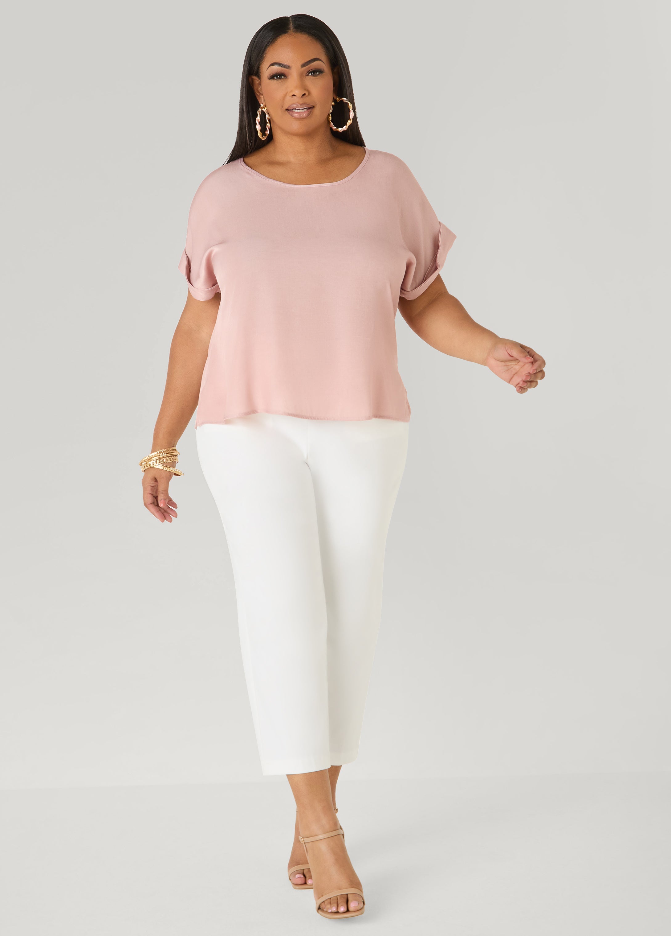 Chambray Dolman Blouse with Side Vents