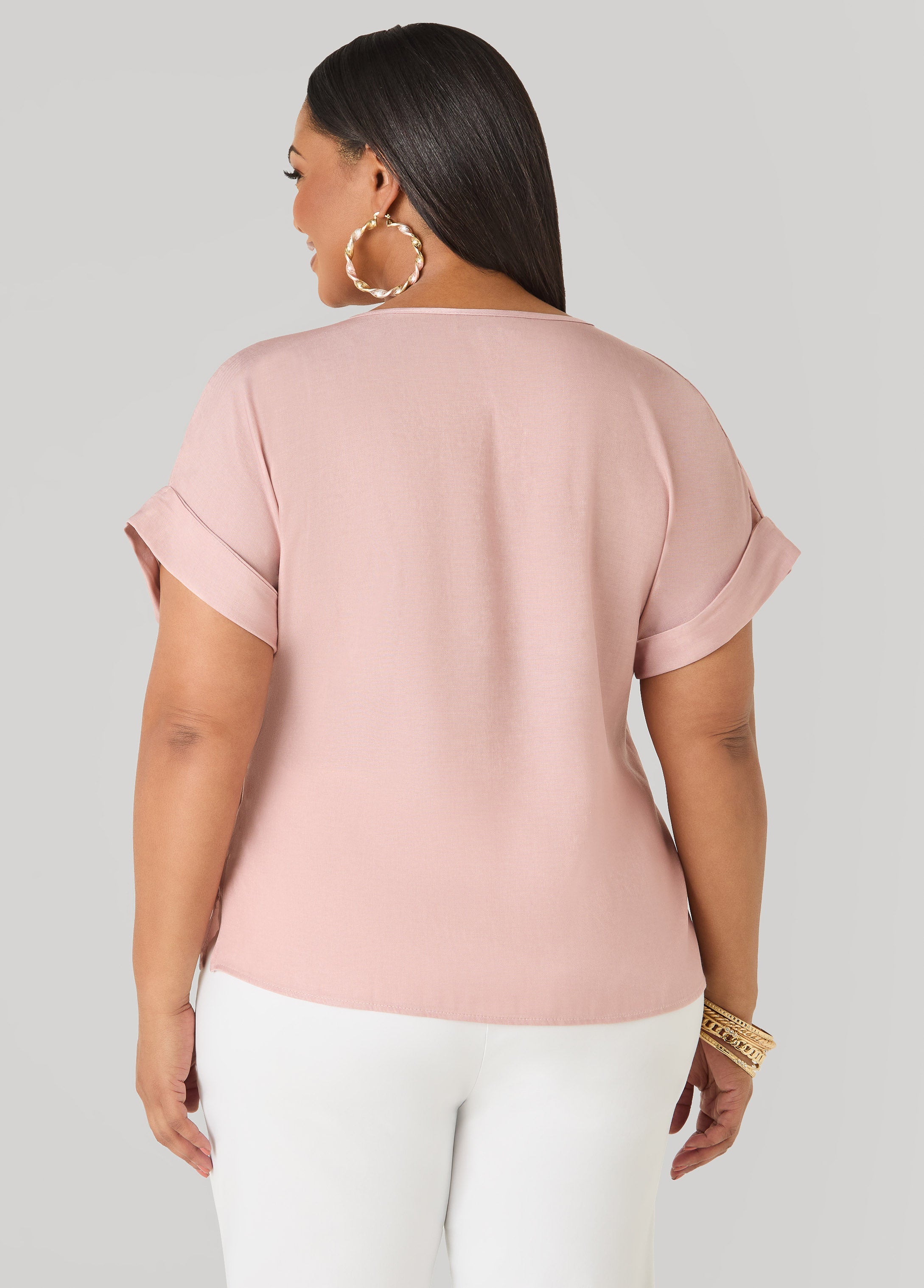 Chambray Dolman Blouse with Side Vents