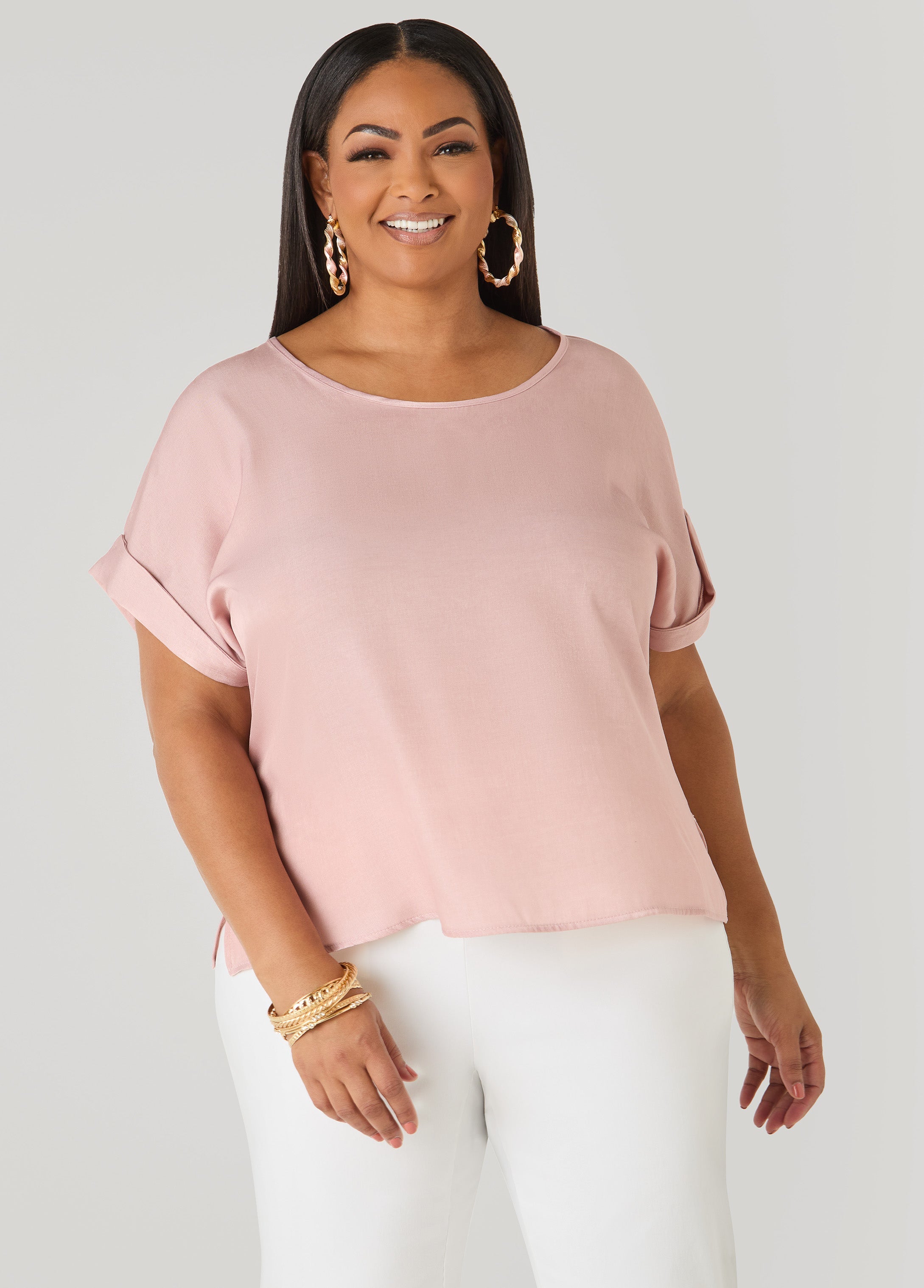 Chambray Dolman Blouse with Side Vents