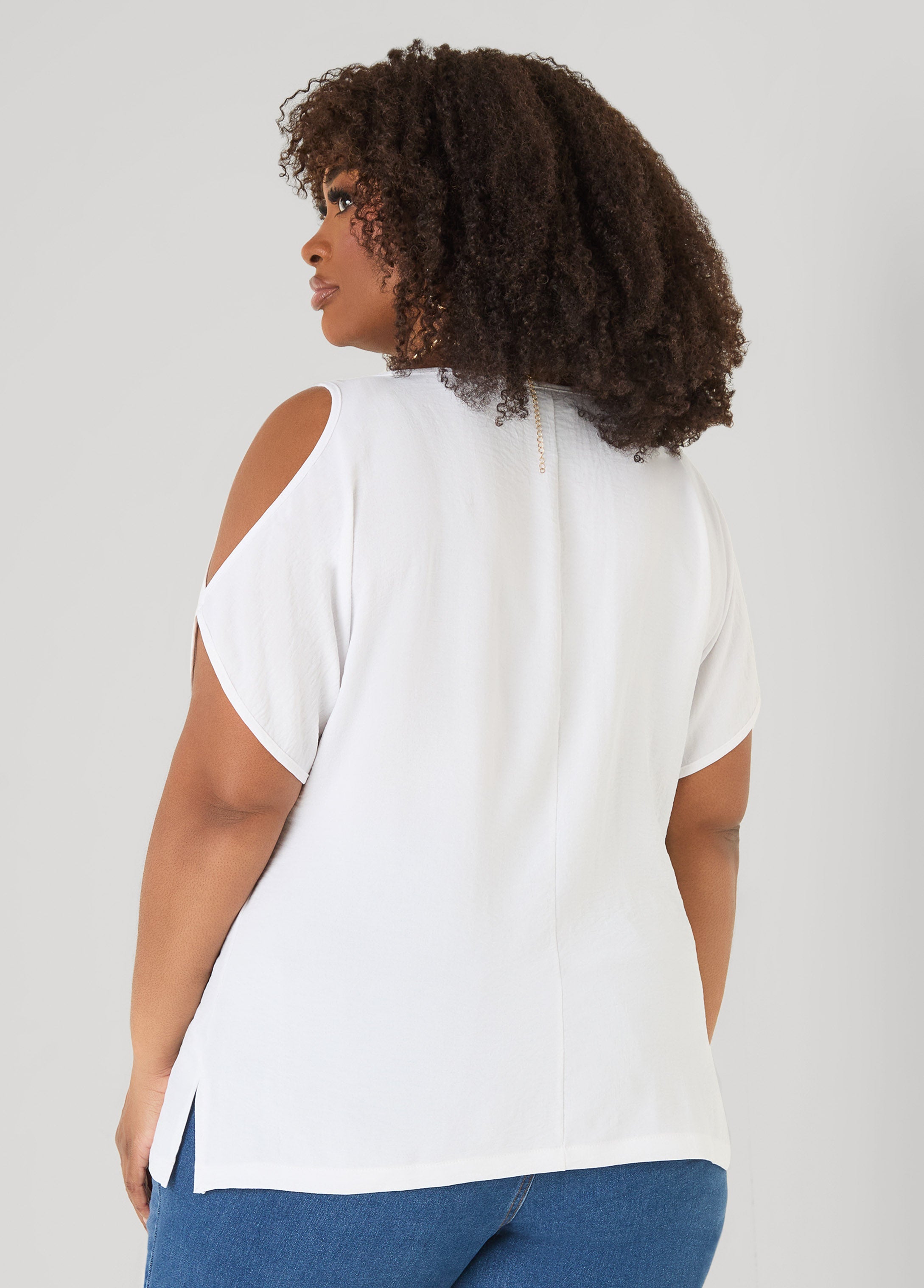 Textured Cold Shoulder Top
